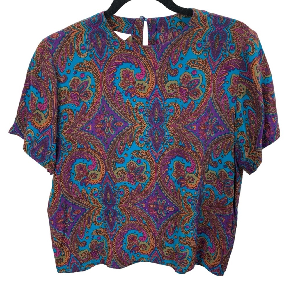 Boho Paisley Short Sleeve Top in Teal & Purple